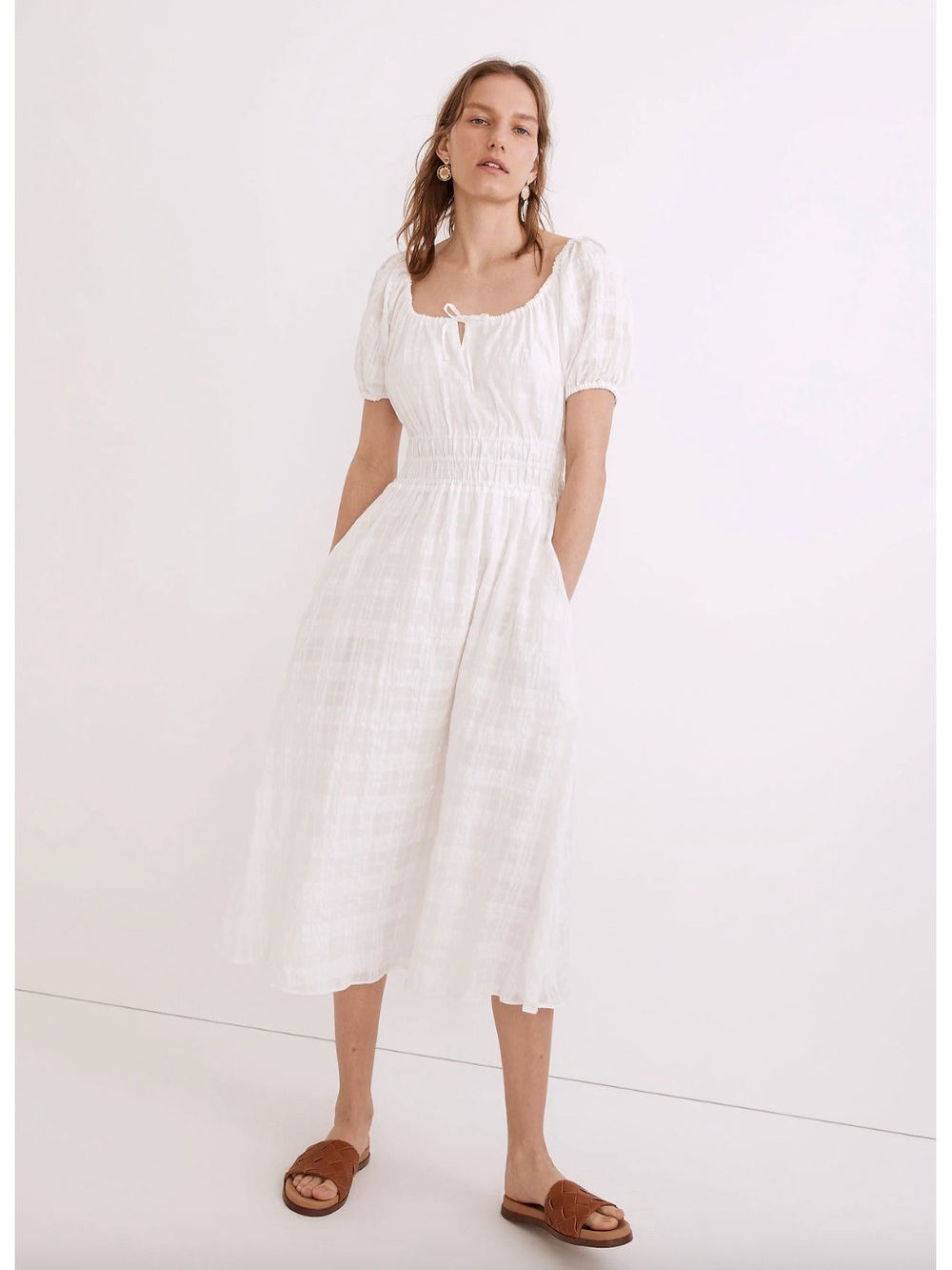 Madewell Sophia Midi Dress Seersucker Check